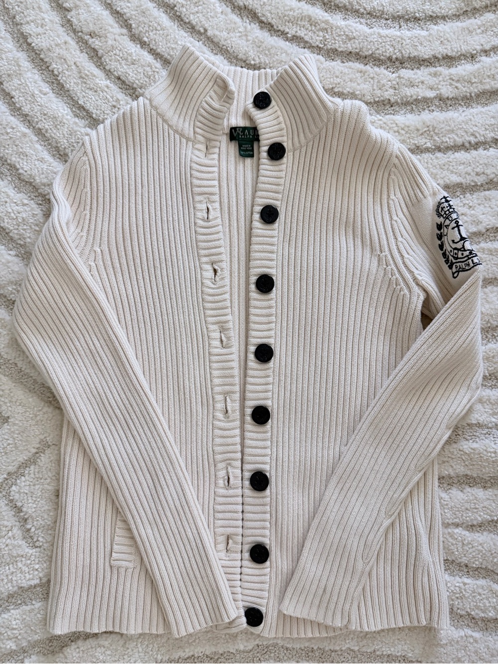 Ralph Lauren Cream Ribbed Button-Front Cardigan